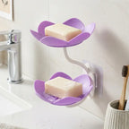 Flower Shape Double Layer Soap Dish – Wall Mounted Self-Draining Soap Holder with Strong Adhesive for Bathroom & Kitchen