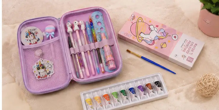 Unicorn Stationery Gift Set – Pencil Pouch with Pen, Pencil & School Supplies Combo for Kids