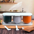 3-Grid Spice Storage Box with Spoons – Multipurpose Masala Container Organizer for Kitchen Seasoning, Sugar, Salt & Condiments
