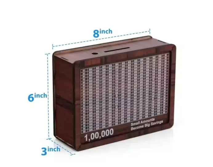 Wooden Savings Challenge Piggy Bank – Money Saving Box with Goal Tracker for Kids & Adults (Up to ₹1 Lakh Challenge)