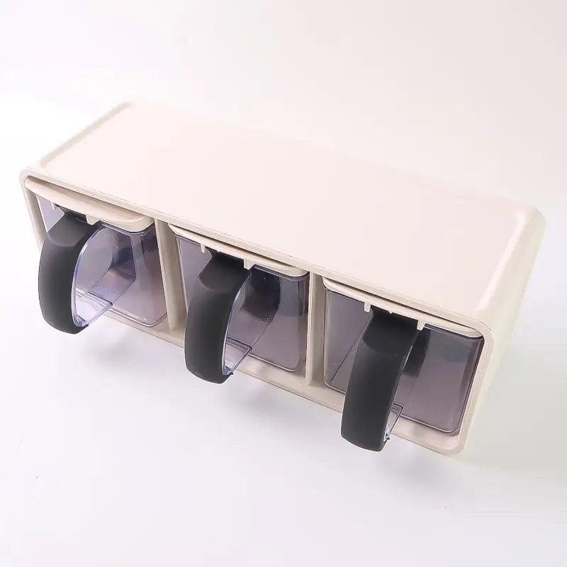 3-piece modular spice storage box set with stand and spoons