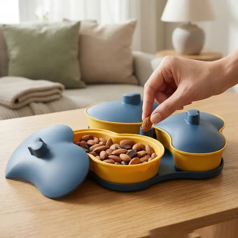 Multipurpose 3 Section Snack Serving Tray with Lid (1 Pc)