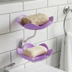 Flower Shape Double Layer Soap Dish – Wall Mounted Self-Draining Soap Holder with Strong Adhesive for Bathroom & Kitchen