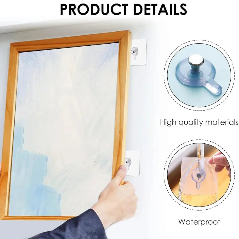 Adhesive picture hooks for glass tile and smooth wood surfaces