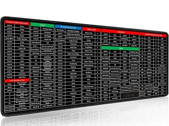 Keyboard Shortcut Mat – Computer Shortcut Cheat Sheet Desk Pad for Excel, Word, Windows & Office Work