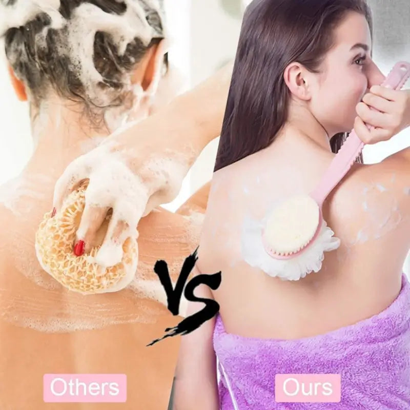 2-in-1 Body Brush with Loofah – Long Handle Bath Scrubber for Back, Body & Shower Cleaning