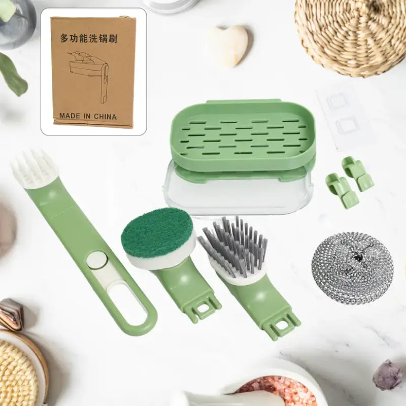 9-Piece Kitchen Cleaning Brush Set – Multipurpose Dish Scrubber Kit with Soap Holder for Kitchen, Sink, Bottles & Cookware