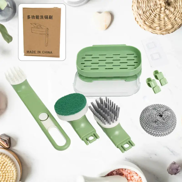 9-Piece Kitchen Cleaning Brush Set – Multipurpose Dish Scrubber Kit with Soap Holder for Kitchen, Sink, Bottles & Cookware