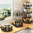 360 rotating spice rack with three tier kitchen storage design