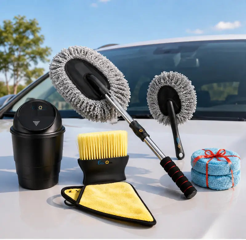 6-piece car cleaning kit with microfiber duster and accessories